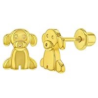 Gold Plated Puppy Dog Safety Screw Back Earrings for Toddlers and Little Girls - Sweet and Charming Animal Jewelry Gift for Dog Loving Children - Affordable yet Quality Screw Backs for Kids