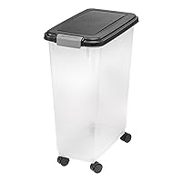USA 37.5 Lbs / 47 Qt WeatherPro Airtight Pet Food Storage Container with Attachable Casters, For Dog Cat Bird and Other Pet Food Storage Bin, Keep Fresh, Translucent Body, Easy Mobility, Black