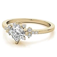 Petite Solitaire Vine Moissanite Diamond Ring Set, 1.00 Carat Princess Moissanite Engagement Ring Set, Wedding Ring Set, Bridal Ring, Promise/Annivrsary Ring for Wife