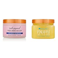 Moroccan Rose Whipped Shea Body Butter and Pineapple Sugar Body Scrub Skin Care Bundle, 8.4oz and 18oz