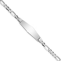 Jewels By Lux Engravable Personalized Custom 14K White Gold Soft Diamond Shape Figaro Link ID Bracelet For Men or Women Length 7 inches Width 7.5 mm With Lobster Claw Clasp