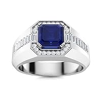 2.0Ctw Asscher Cut Sapphire Simulated Diamond Halo Fashion Men's Ring 14K White Gold Plated