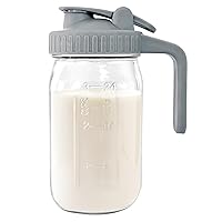 Breast Milk Pitcher Jug - 32 oz Glass Mason Jar Airtight Pitcher with Pour Spout Handle for Breastmilk, Iced Tea, Ice Drinks Storage Container