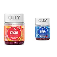 OLLY Heavenly Hair Gummy, Supports Healthy Hair, Keratin, Biotin, AMLA, Chewable Supplement, 30 Day & Glowing Skin Gummy, 25 Day Supply (50 Count), Plump Berry, Hyaluronic Acid, Collagen