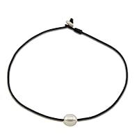 12-13mm White Freshwater Cultured Pearl Necklace with Leather,16
