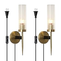 Brass Plug in Wall Sconces Set of Two Indoor Wall Mounted Lights Industrial Vintage Wall Lights Fixture with Clear Glass Shade Wall lamp Set of 2 for Bedside Bedroom Indoor Doorway E26 Base