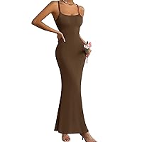AIMILIA Women's Long Slip Bodycon Maxi Dress Lounge Casual Sexy Spaghetti Strap Sleeveless Tight Dresses
