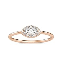 VVS Certified Eyes Style 10K White/Yellow/Rose Gold With 0.25 Tcw Marquise Cut & Round Brilliant Cut Natural Diamond Engagement Ring, Real Diamond Ring