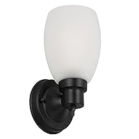 Design House 588814-BLK Lydia Transitional 1-Light Indoor Wall Light Dimmable with a White Frosted Glass Shade and Twist On/Off Switch for Hallway Foyer Bathroom, Matte Black