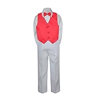 Leadertux 4pc Formal Little Boys Red Vest Bow Tie Sets White Pants Suits S-7