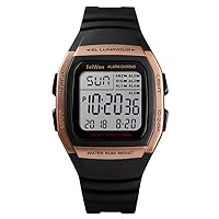 FeiWen Unisex Digital Sports Watch for Men and Women Multifunction LED Back Light 12H/24H Alarm Countdown 50M Waterproof Outdoor Military Wrist Watches Plastic Case with Rubber Strap