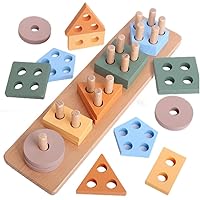 Montessori Toys for Toddlers, Wooden Sorting Stacking Toy for Kids Preschool Toys, Color Recognition Stacker, Learning Educational Activities Puzzle