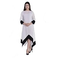 Women Long Dress Cotton Tunic High Low Casual Frock Suit White Color Plus Size