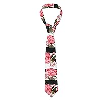 Black White Striped Flowers Print Men'S Novelty Necktie Ties With Unique Wedding, Business,Party Gifts Every Outfit