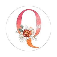 50 Pieces Initial Letter Q Red Vinyl Decal Sticker Monogram White Orange Floral Sticker Decal Single Letter Durable Round Labels Cute Stickers for Laptop Phone Computer Luggage 4inch