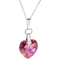 Pink Sterling Silver Cable Chain Necklace Crystal Heart Pendant, 20
