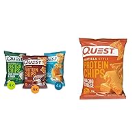 Quest Nutrition Protein Chips Variety Pack (BBQ, Cheddar & Sour Cream, Sour Cream & Onion) and Quest Nacho Cheese Tortilla Style Protein Chips