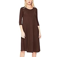 FashionJOA Women's Loose Fit 3/4 Sleeve Round Neck Jersey Knit A-Line Solid Midi Dress