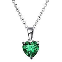 Bellitia Jewelry 925 Sterling Silver Heart Necklace Birthstone Gemstone Pendant Necklace, Anniversary Birthday Present Fine Jewellery Gifts for Women Girls