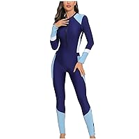 Today Deals Women One Piece Swimsuit Wetsuit Full Length Rash Guard Sets Sports Swimming Costume Diving Suit Athletic Swimwear Surfing Suit Ladies Long Sleeve Sun Protection Swimsuit with Zip Swimwear