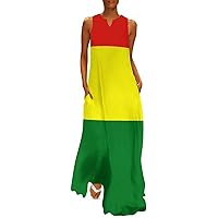 Bolivian Flag Women’s Maxi Dress V Neck Sleeveless Print Casual Swing Long Dresses