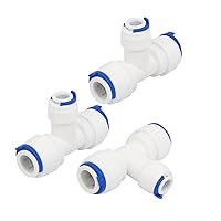 uxcell 3/8-inch x 3/8-inch x 1/4-inch T Shaped 3 Way Tube Quick Push in Connector 3pcs for RO Water System