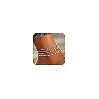 Tasiso Ankle Bracelets for Women，Gold Layered Waterproof Anklet for Women 14K Gold Filled Anklets Set Layered Cuban Link Herringbone Anklets Summer Beach Jewelry for Women