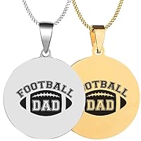 2PCS Mens Womens Dad American Football Soccer Solid Polished Stainless Steel Pendant Necklace Chain