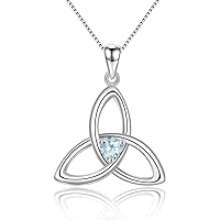 JIANGXIN Irish Celtic Triquetra Knot Birthstone 925 Sterling Silver Pendant Necklace for Women Rhodium Plated Healthcare Fine Jewelry