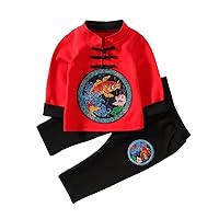 baby boys' chinese style Tang suit,1-5 years old baby Hanfu New Year's clothes,spring and autumn ZhuaZhou clothes. (Goldfish, Medium(18-24M))