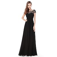 Ever-Pretty Women's Cap Sleeve Ruched Lace Round Neck Chiffon Formal Evening Gowns 09993-US