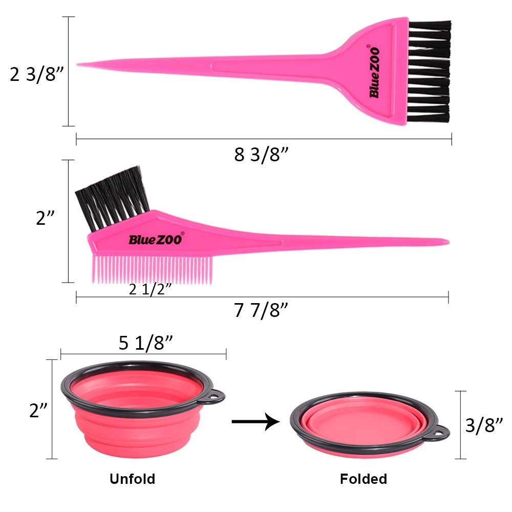 BlueZOO Hair Dye Coloring Kit, Professional 3PCS DIY Beauty Home & Salon Tools Supplies - Hair Tinting Bowl & Dye Brushes & Sharp Tail Angled Comb, Hair Color Mixing Applicator Bleaching Set
