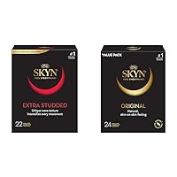 SKYN Extra Studded 22 Count Ultra Thin Natural Feel Condoms with 24 Count Original Premium Polyisoprene Lubricated Condoms