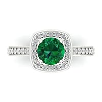 Clara Pucci 1.36ct Round Cut Halo Solitaire Simulated Green Emerald Engagement Promise Anniversary Bridal with accent Ring 14k White Gold
