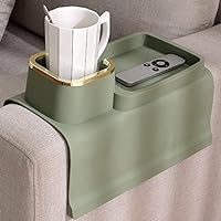 Couch Cup Holder Tray, Elimiko Silicone Anti-Spill and Anti-Slip Couch Drink Holder, Strong and Weighted Phone/Remote/Snacks Sofa Cup Holder, Gifts for Mom, Dad, Husband, Grandma(Olive Green)