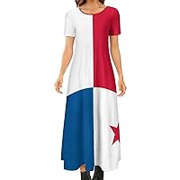 Flag of Panama Women's Short Sleeve Maxi Dress Summer Casual Loose Long Dresses for Beach Party