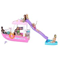 Barbie Toy Boat Playset, Dream Boat with 20+ Ocean-Themed Accessories Sized to Fashion Dolls Including Pool, Slide & Dolphin,