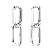 Reffeer Solid 925 Sterling Silver Link Chain Earrings Hoop for Women Teen Girls U Hoop Earrings Minimalist Huggie Drop Earrings
