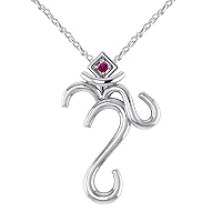 Pretty Jewels Hindu Meditation OM Red Ruby .925 Sterling Silver Pendant Necklace, 18