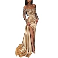 Mermaid/Trumpet Sexy Wedding Guest Dress Off Shoulder Court Train Long Sleeve Evening Dress with Sequin 2024