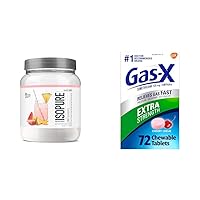 Isopure Clear Whey Isolate Protein Powder Tropical Punch with Gas-X Extra Strength Cherry Chewable Gas Relief Tablets Bloating Relief Bundle