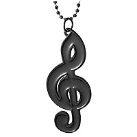 COOLSTEELANDBEYOND Treble Clef Music Sign Pendant in Black, Necklace for Men Women, 27 inches Ball Chain