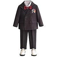 Boys' Stripe Suit Double Breasted Buttons Jacket with Peak Lapel Three Pieces Wedding Christmas Outfits Tuxedo