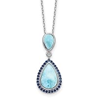 925 Sterling Silver Rhodium Plated Blue CZ Cubic Zirconia Simulated Diamond and Larimar With 2in Extension Necklace 16 Inch Measures 12.5mm Wide Jewelry for Women