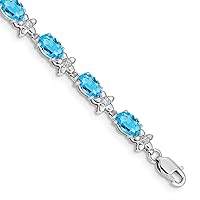 4.5mm 14k White Gold Floral Diamond and Blue Topaz Bracelet Jewelry Gifts for Women