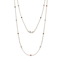 Ruby & Natural Diamond by Yard 13 Station Necklace 0.60 ctw 14K Rose Gold. Included 18 Inches Gold Chain.