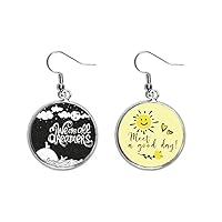 We Are Dreamers Black White Quote Ear Drop Sun Flower Earring Jewelry Fashion