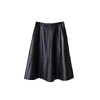 Women Genuine Leather High Waist Umbrella Skirts Big Hem Mid-Length Dress Sheepskin A-Line Skirts