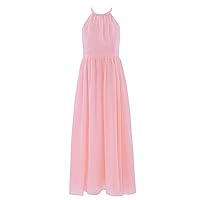 Kids Big Girl Halter-Neck Chiffon Long Party Dress for Junior Bridesmaid Wedding Pageant Dance Maxi Gown