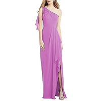 ZHengquan Women's One Shoulder Chiffon A Line Bridesmaid Dress Sleeveless Floor Length with Split Front Ruffle Formal Gown